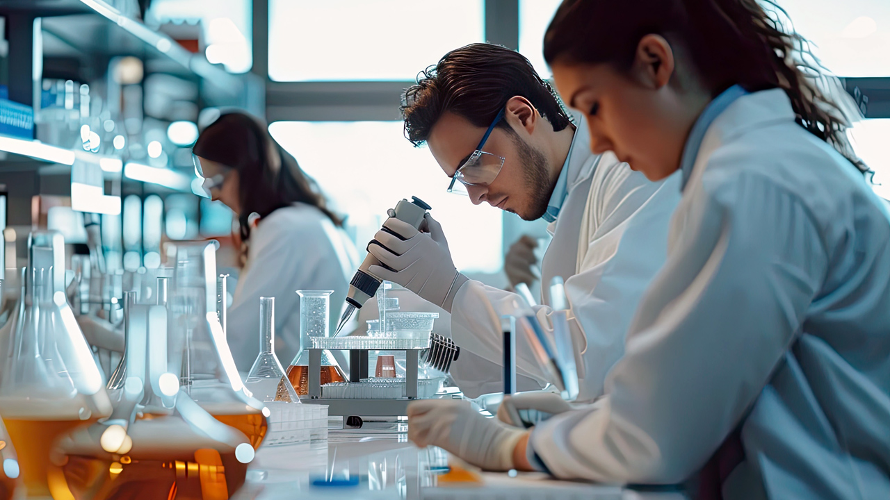 Investigadores farmacéuticos en el laboratorio